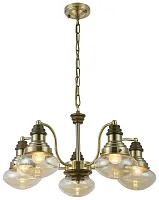 Люстра подвесная 306-503-05 Velante прозрачная янтарная на 5 ламп, основание бронзовое в стиле кантри 